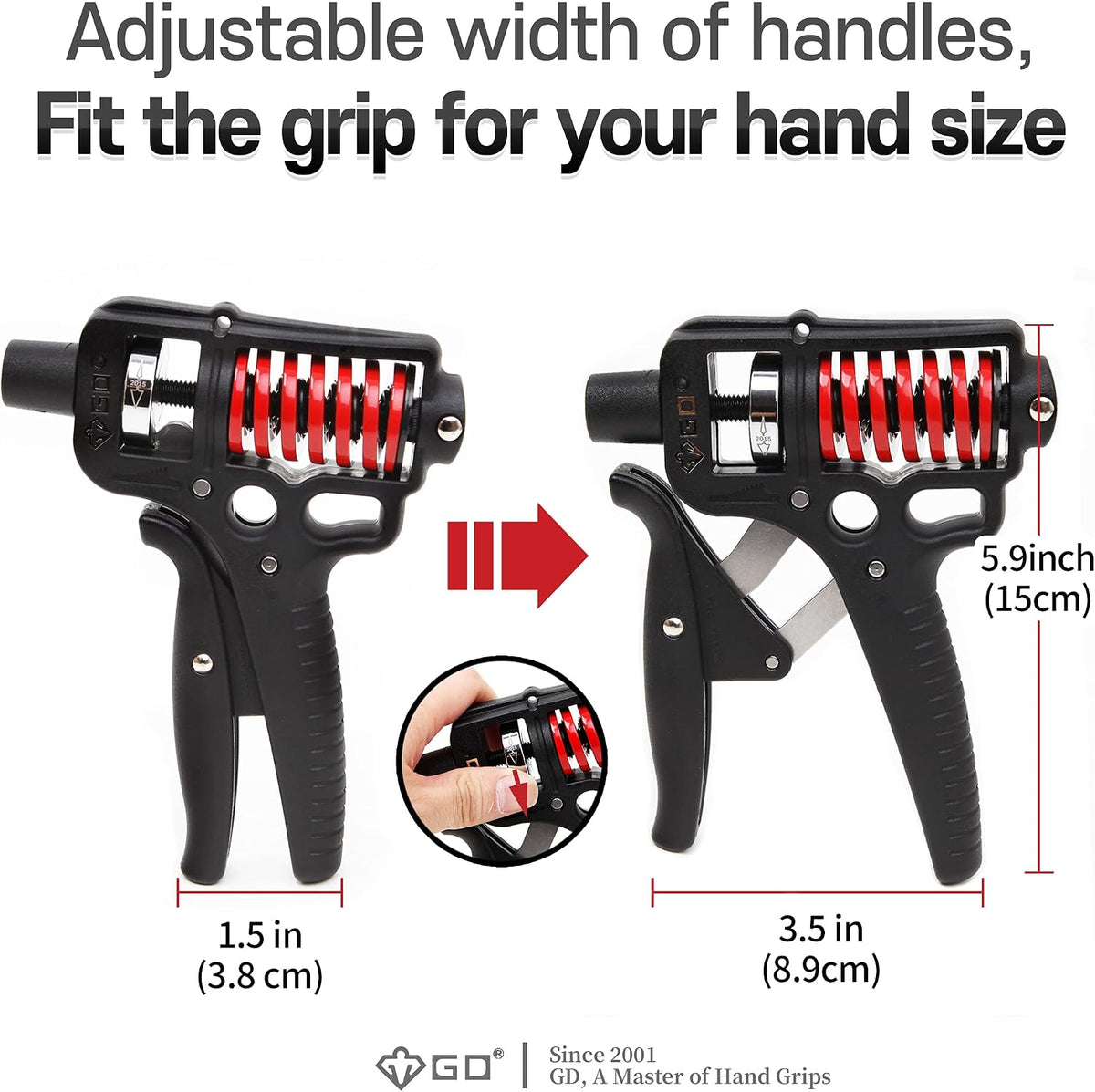 GD Grip Strength Trainer (Premium Adjustable Grip Strengthener for Forearm Training) Wrist and Forearm Strengthener