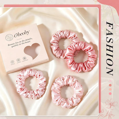 4 Pack 100% Mulberry Silk Scrunchies for Hair Sleep, No Damag Frizz Control Stylish Silk Hair Scrunchies Small Gifts for Women