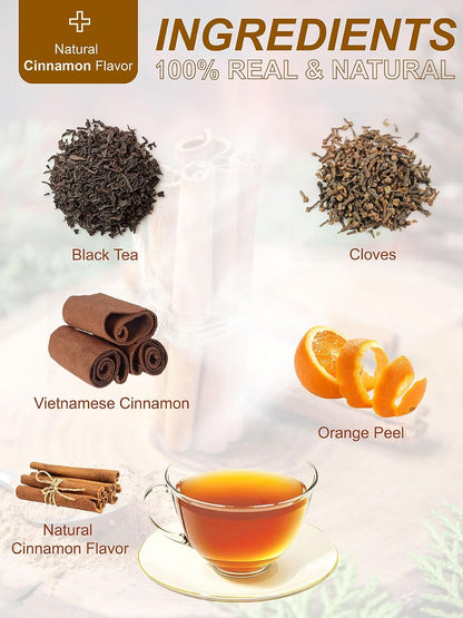 TeeLux Hot Cinnamon Black Tea Bags, Black Tea with Warming Spices, 100Count