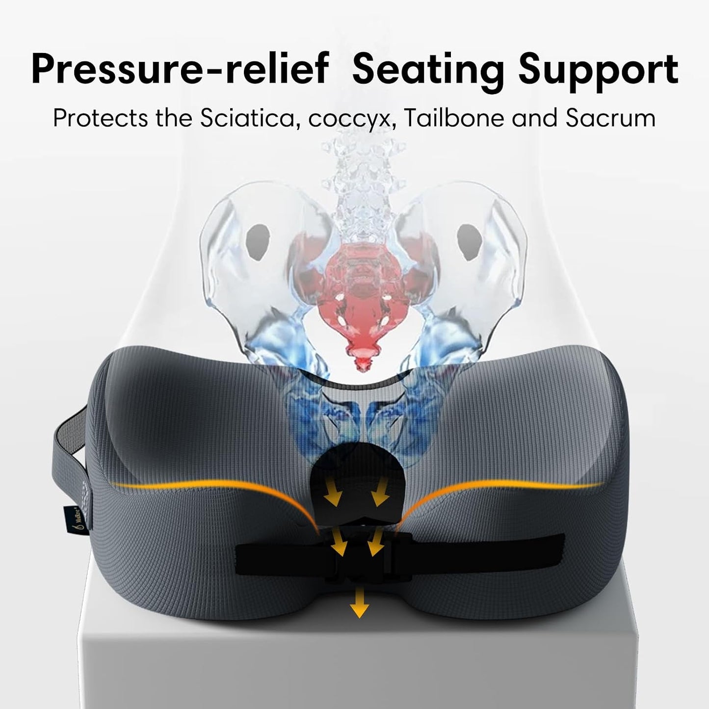 Large Memory Foam Seat Cushion for Office Chair, Car, Truck & Wheelchair - Sciatica, Coccyx & Tailbone Pain Relief Cushion for Long Sitting & Driving