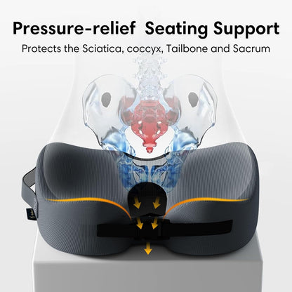 Large Memory Foam Seat Cushion for Office Chair, Car, Truck & Wheelchair - Sciatica, Coccyx & Tailbone Pain Relief Cushion for Long Sitting & Driving