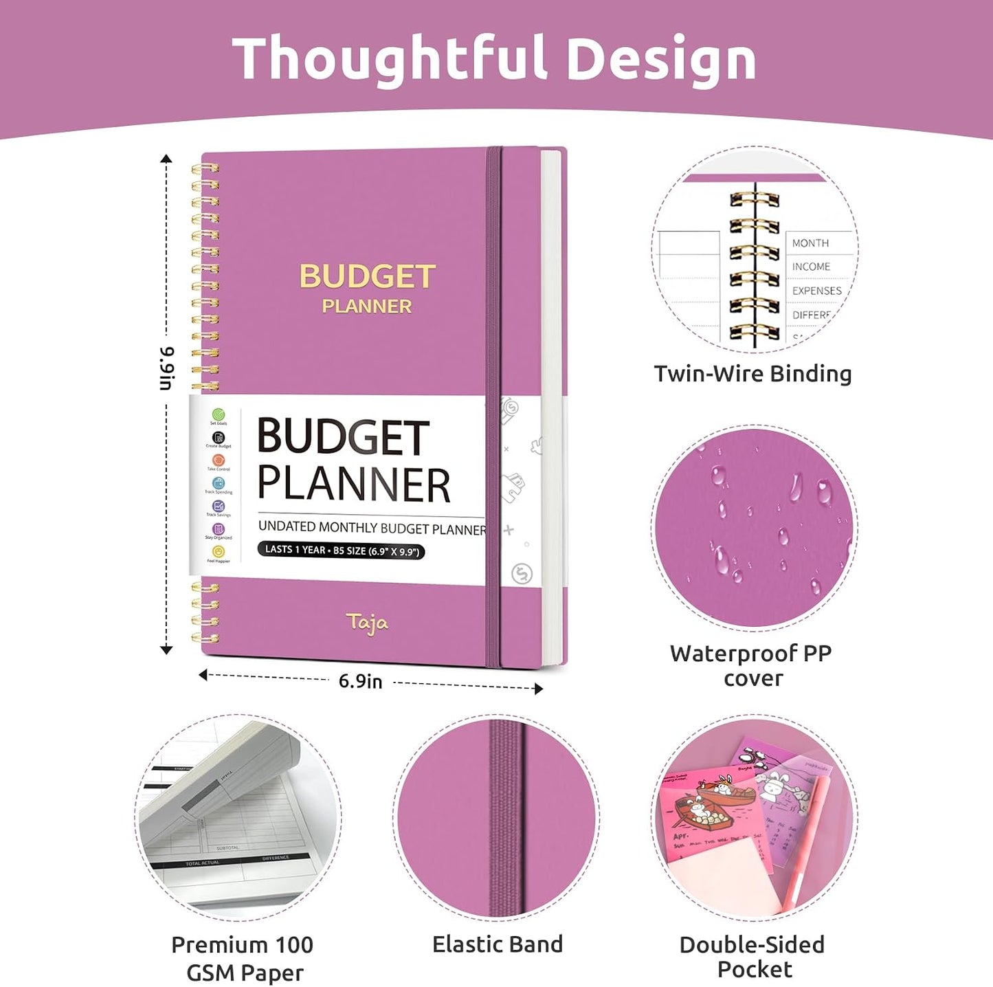Budget Planner - Monthly Budget Book with Expense Tracker Notebook, Undated Bill Organizer & Finance Planner to Take Control of Your Money, Account Book to Manage Your Finances-Pink