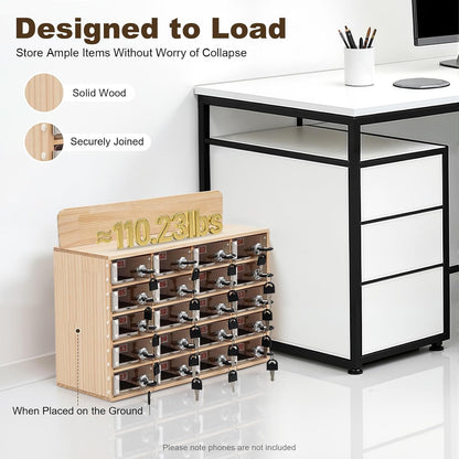 20-Slot Cell Phone Locker Box, Wood/Acrylic, Wall/Desk with Locks and Keys