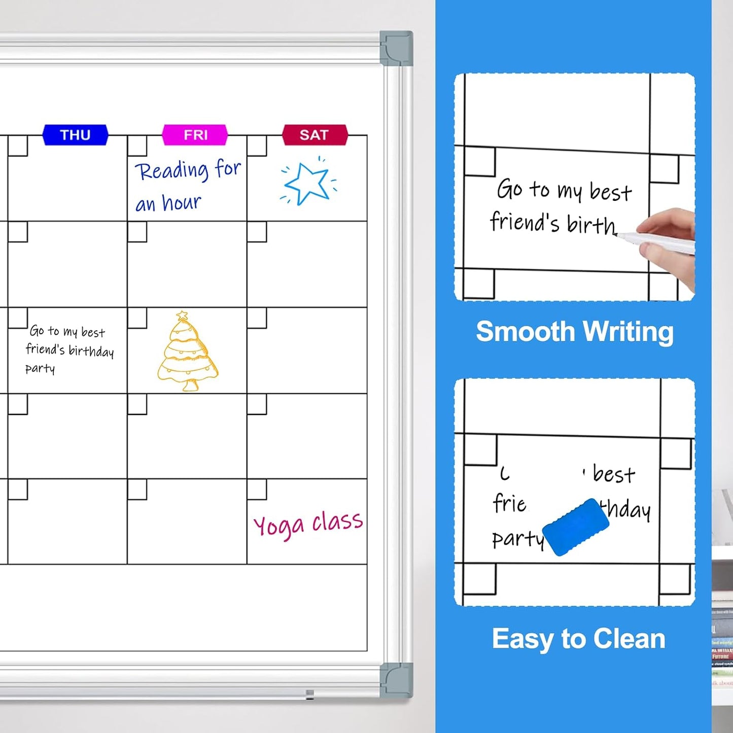 Dry Erase Board Calendar for Wall, 36" x 24" Monthly Whiteboard