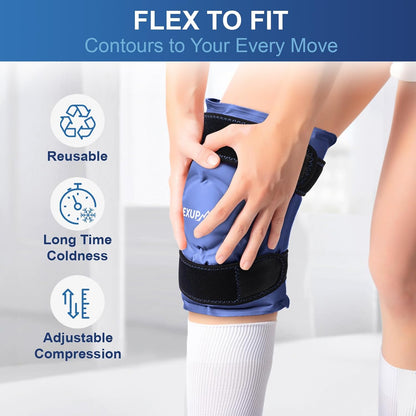 APEXUP Ice Pack for Knee Pain Relief, Large Reusable Wrap After Surgery, Flexible Gel Cold Pack for Injuries, Pain Relief for Back, Shoulder, Elbow, Ankle and Leg (Blue, L, 1PK)