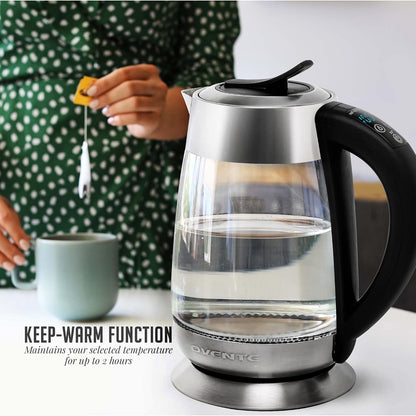 OVENTE 1.8L Glass Electric Kettle with Tea Infuser, Silver KGD752S