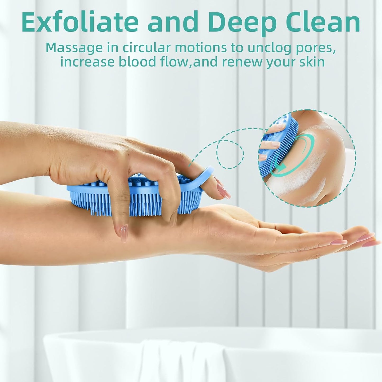 Silicone Body Scrubber 4 Pack, Double-Sided Silicone Loofah Shower Body Scrubber for Men & Women, Soft Exfoliating Silicone Bath Scrubber with Hanging Handle, Quick Foaming Body Wash Scrubber 4 colors