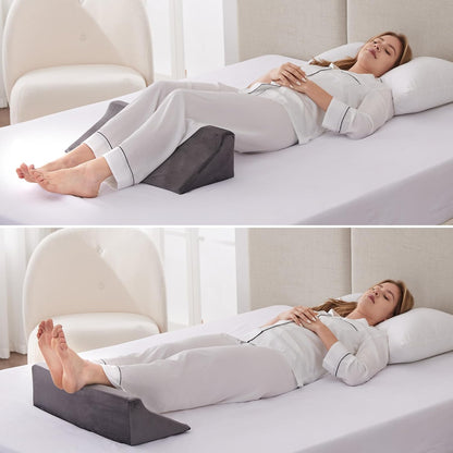 Bedluxe Knee Pillow for Back Sleeping, Leg Pillow Knee Wedge Pillow, Memory Foam Wedge Pillows for Legs Post Surgery, Triangle Pillow for Knee Support, Leg Elevation, Knees Hip Back Pain Relief, White