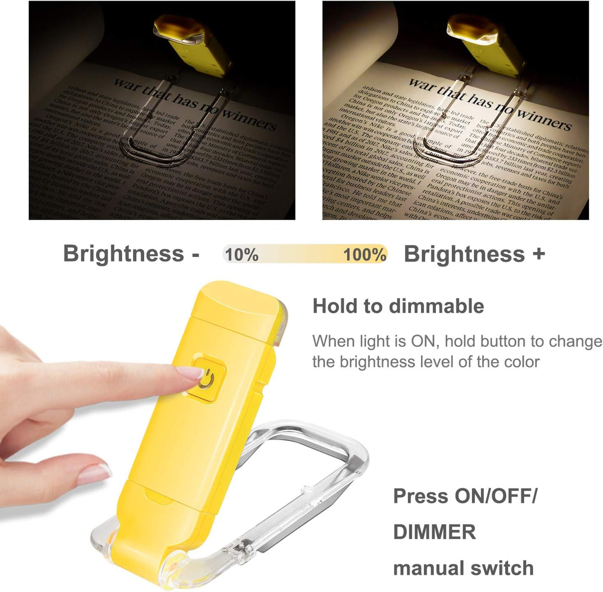 HONWELL Rechargeable Book Light, Clip On LED Reading Lights for Kids Reading in Bed, 3 Brightness Levels Dimmable Bookmark Light for Eye-Protection, Portable Reading Lamp for Bookworms, Travel(Orange)
