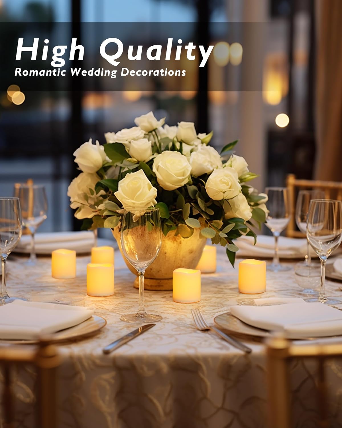 Homemory 24Pack Flickering Flameless Votive Candles for Wedding Decoration, 200+Hour Warm White Battery Operated LED Tealight, Electric Fake Candles for Party, Receptions, Halloween, Christmas
