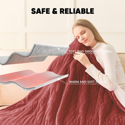 greenoak Heated Blanket Electric Throw 50"X60", Heating Blanket with 10 Heat Levels 1/2/4/6/8 Hours Auto-Off,Fleece Soft Sherpa Blanket,Gifts for Grandma Mom Seniors, Misty Grey