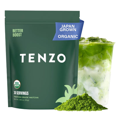 Tenzo Matcha Green Tea Powder - Matcha Powder USDA Organic Premium Grade - Kosher - Authentic Japanese Matcha Tea - Original Matcha Latte Powder - BetterBoost (1.06 Ounce)