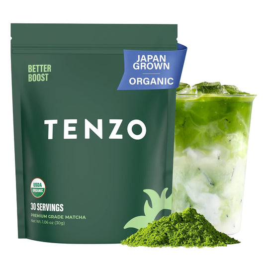 Tenzo Matcha Green Tea Powder - Matcha Powder USDA Organic Premium Grade - Kosher - Authentic Japanese Matcha Tea - Original Matcha Latte Powder - BetterBoost (1.06 Ounce)