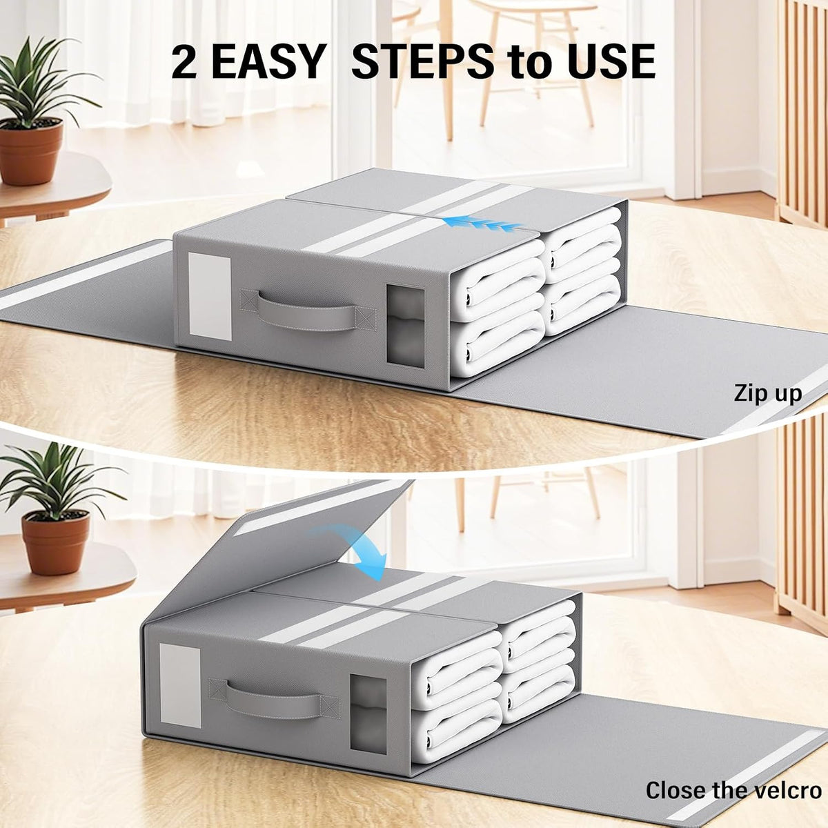 Bed Sheet Organizers and Storage, Foldable Fabric Storage Bins for Bed Sheets Duvet Covers Pillowcases, Closet Organizer, Storage Container Boxes for Blankets, Clothes ((Queen or King), Grey)