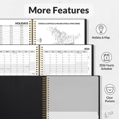 SUNEE Academic Planner 2026-2027 – Weekly & Monthly Planner, July 2026 to June 2027, 6.4"x8.3", Thick Paper, Tabs, Pockets, Bookmark, Spiral-Bound, Student Teacher Organizer, Black
