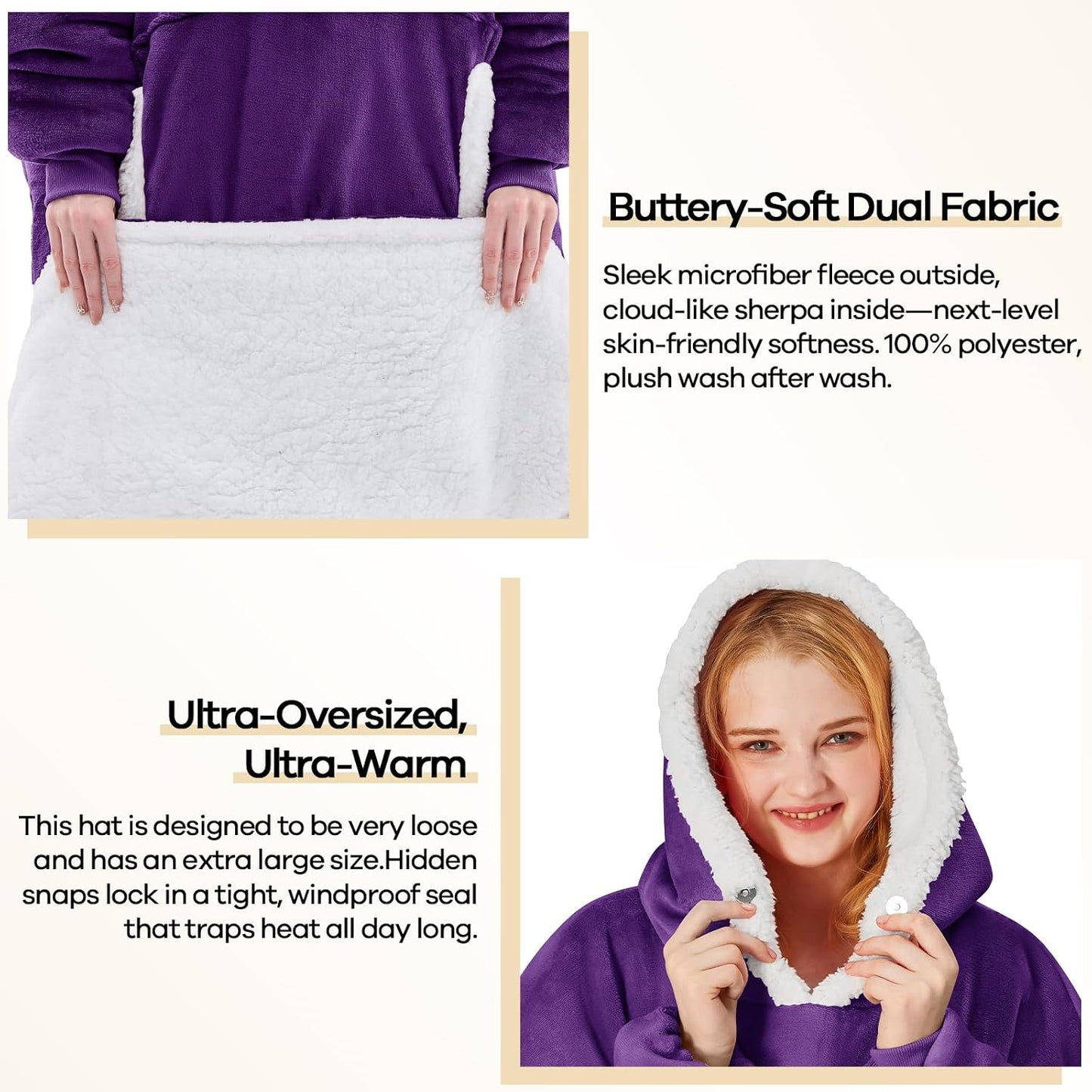 yescool Wearable Blanket Hoodie, Flannel Sherpa Fleece Blanket Sweatshirt for Adults Women Men,One Size Fits All - Colors A