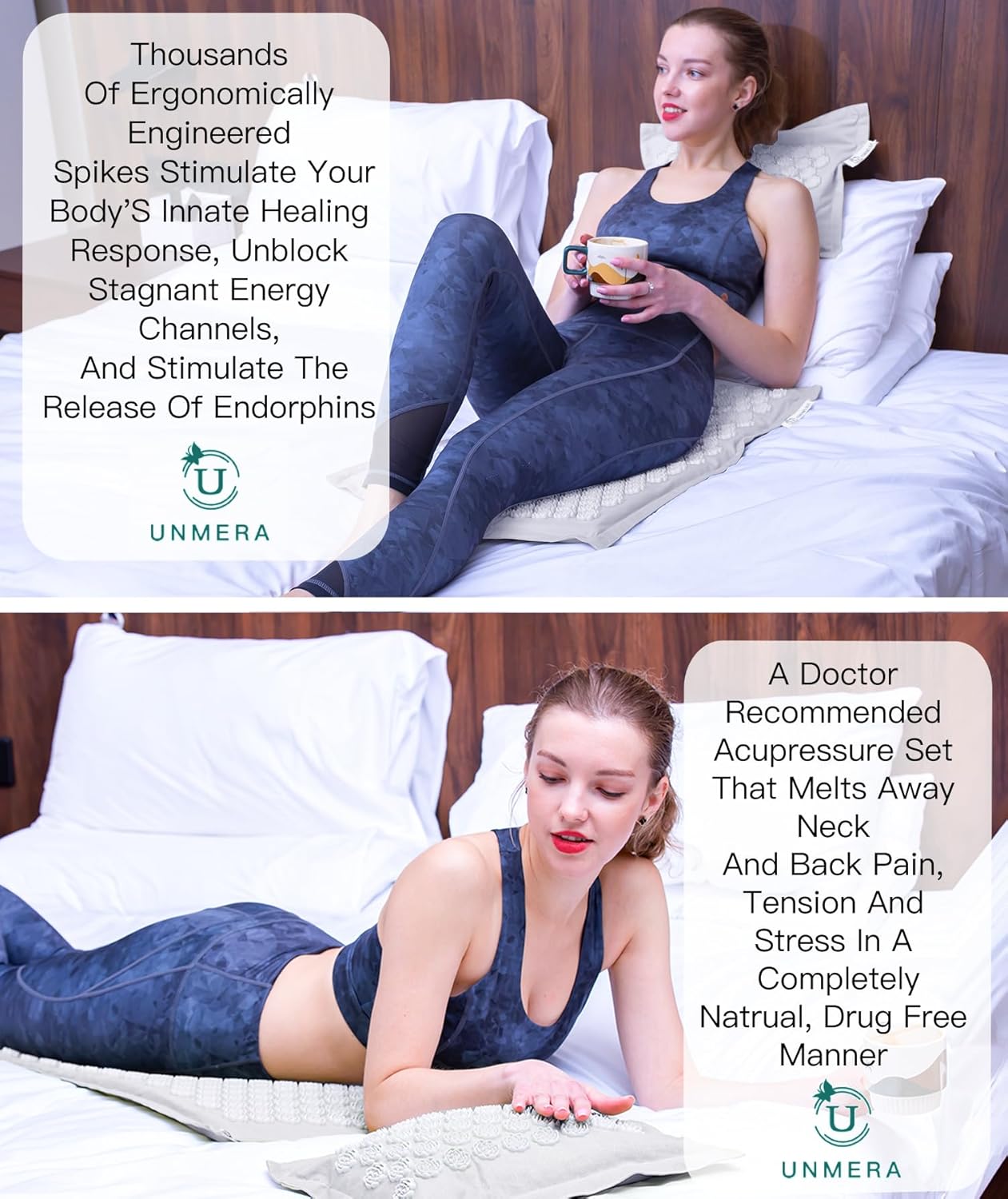 UNMERA Acupressure Mat and Pillow Set,Natural Premium Linen & Coconut Fiber Filling,for Back/Neck Pain Relief, Sciatic, Headache and Muscle Relaxation, Comes with Carrying Bag