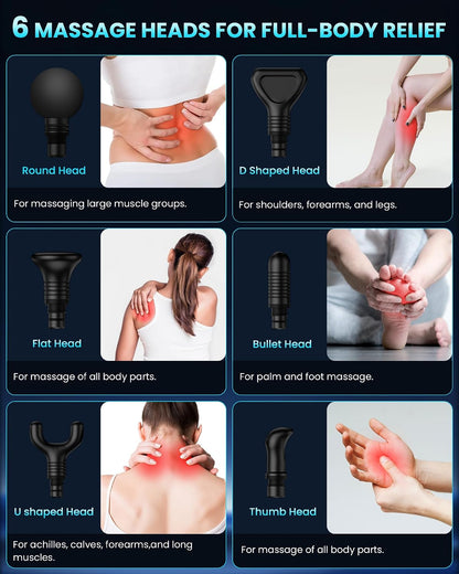 Massage Gun Deep Tissue, Handheld Percussion Muscle Massager for Back, Neck & Shoulder Pain Relief, Portable Electric Back Massager with 30 Speed Levels & 6 Massage Heads, Gift for Men Women