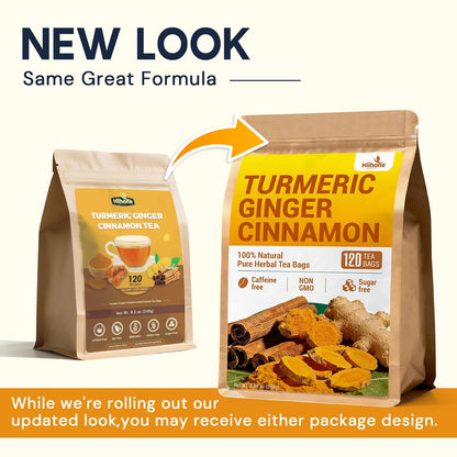 Turmeric Ginger Cinnamon Tea Bags, No Sugar, No Caffeine, 120 Count