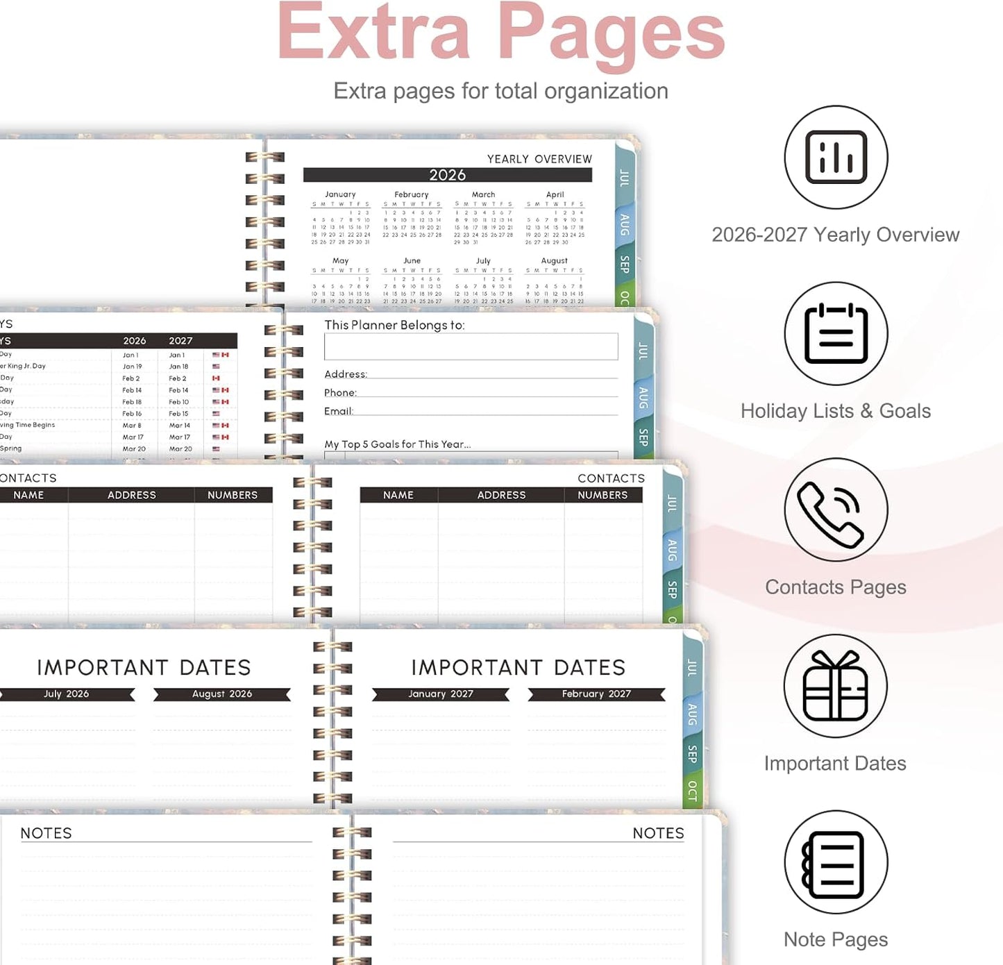 Planner 2026-2027, Weekly and Monthly Calendar Planner, JUL 2026 - JUN 2027 | A5(6.3'' x 8.5''), Hardcover, Agenda Book, Sprial Bound, Inner Pocket, Office and School Use