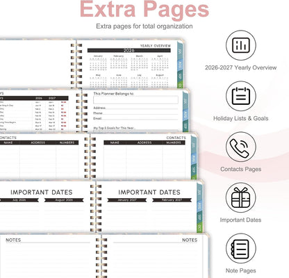 Planner 2026-2027, Weekly and Monthly Calendar Planner, JUL 2026 - JUN 2027 | A5(6.3'' x 8.5''), Hardcover, Agenda Book, Sprial Bound, Inner Pocket, Office and School Use