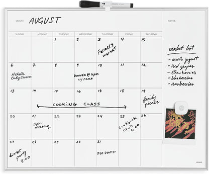 U Brands Magnetic Dry Erase Calendar White Board, 16" x 20", Silver Aluminum Frame, Includes Magnet and Marker