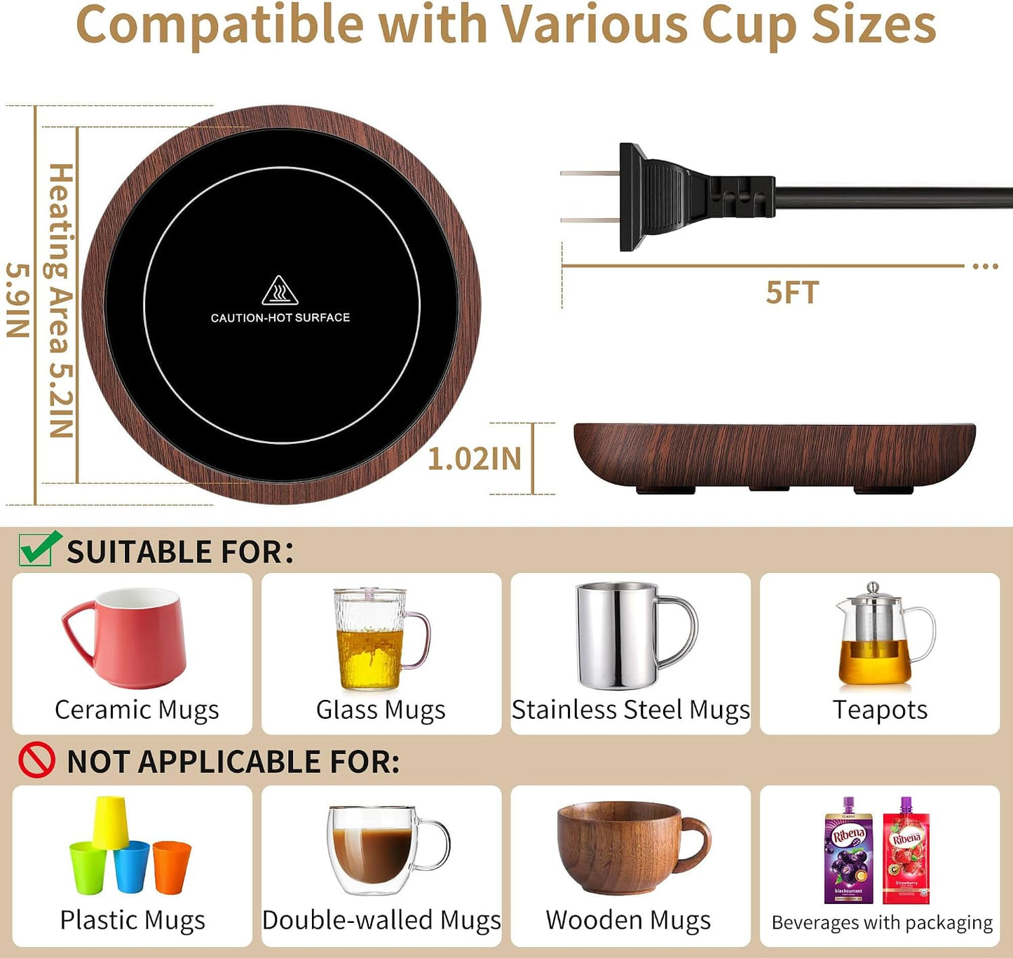 Coffee Mug Warmer for Desk 4H Auto Shut Off, Smart Coffee Cup Warmer with 3 Temperature Setting, Electric Mug Warmer Plate for Coffee, Milk, Tea (White)