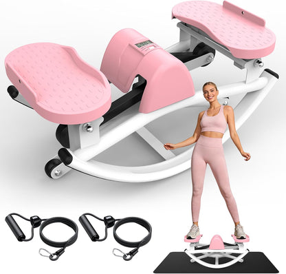 KINMAC Lateral Stepper for Exercise-Rocking Stepper Machine with Resistance Bands & Anti-Slip Mat and LCD Monitor, Professional Stair Stepper for Home Workout