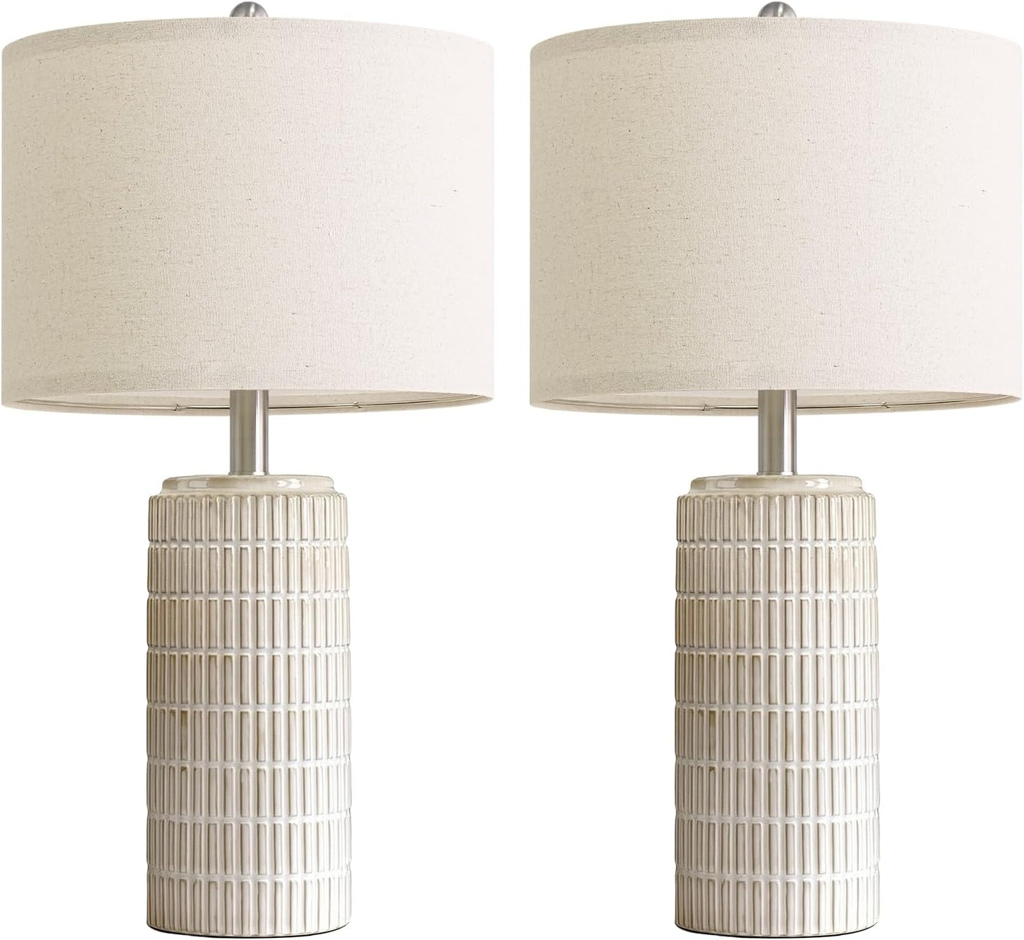 PoKat 23" Modern Ceramic Table Lamp Set of 2 for Living Room White Desk Lamps for Bedroom Farmhouse Bedside Nightstand Lamp House Warming Gifts New Home Decor End Table Lamps Gifts for Women Mom Beige