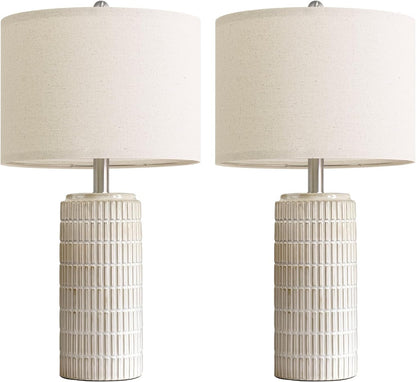 PoKat 23" Modern Ceramic Table Lamp Set of 2 for Living Room White Desk Lamps for Bedroom Farmhouse Bedside Nightstand Lamp House Warming Gifts New Home Decor End Table Lamps Gifts for Women Mom Beige