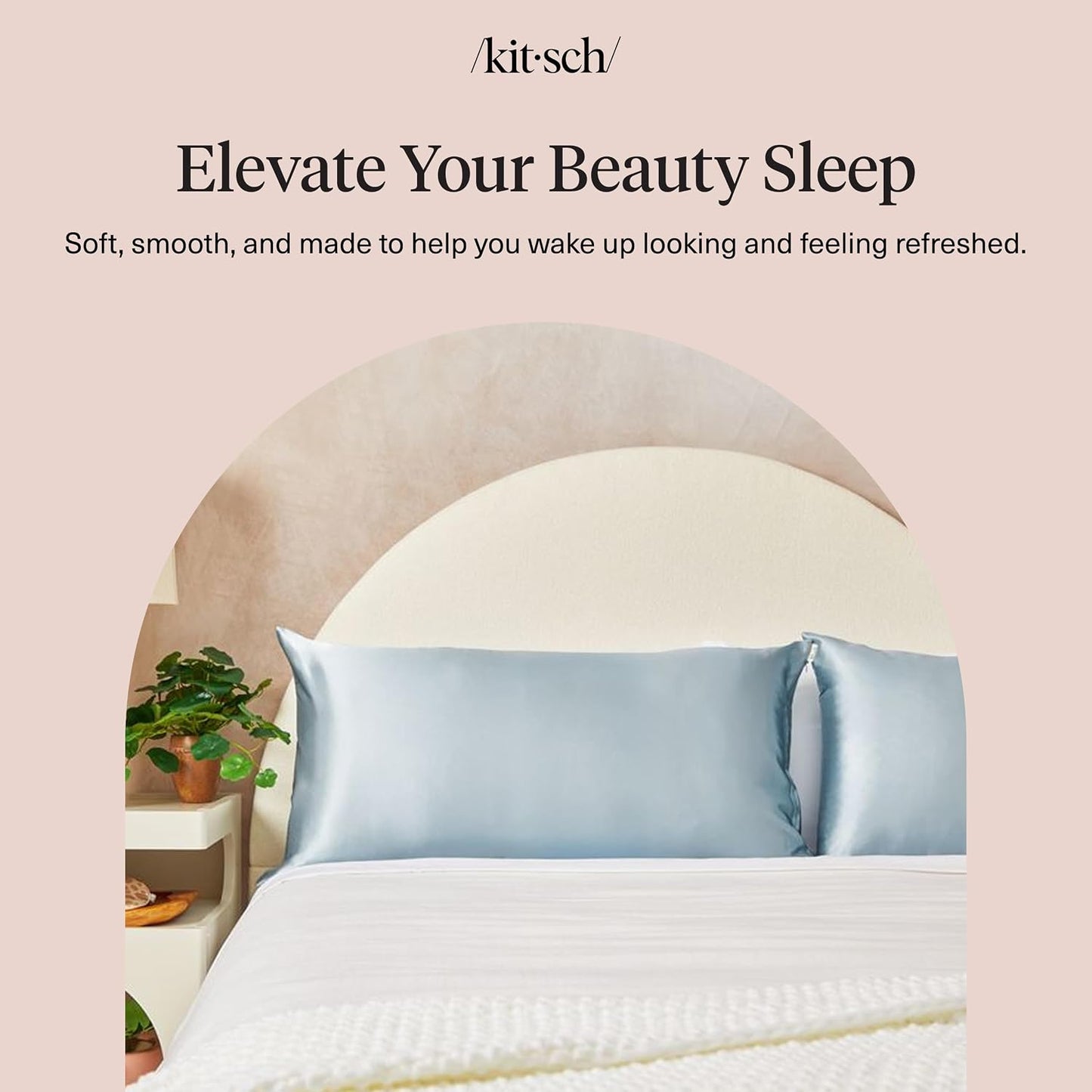 Kitsch Satin Pillowcase with Zipper for Hair & Skin - Softer Than Silk Pillow Cases, Smooth Cooling Satin Pillow Case, Wrinkle-Free, Machine Washable - Pillow Cases Standard Size (19x26) - Blush