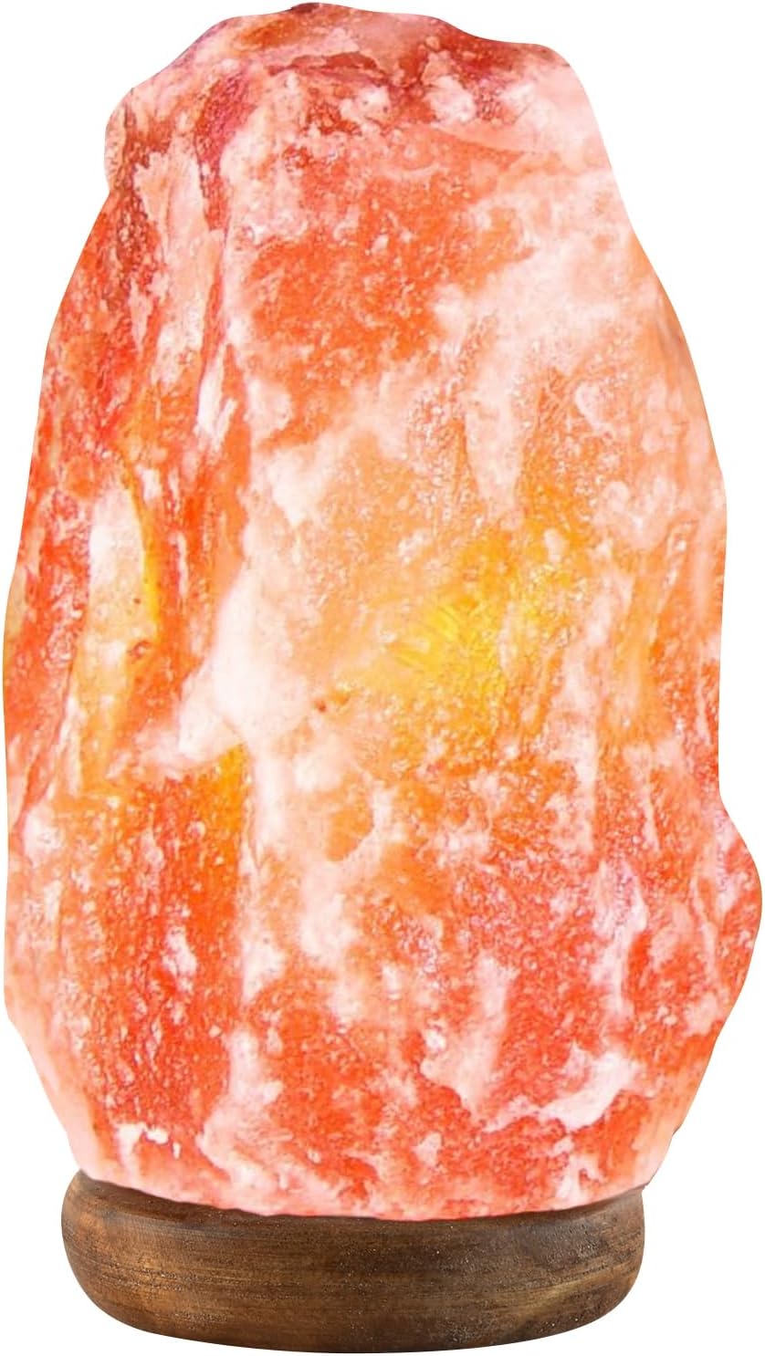 UMAID Himalayan Salt Lamp 8–10"(7–11 lb) Dimmable Pink Rock Salt Lamp with Wooden Base & Night Light Bulb, Spa Decor for Meditation Room, Massage Stones Ambiance, Desk & Bedroom,Gifts for Men & Women