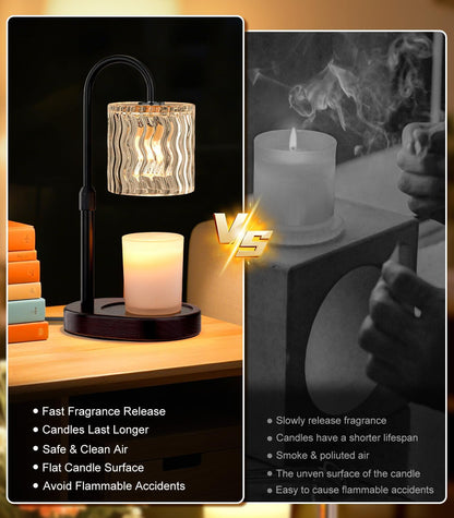 Candle Warmer Lamp Electric Timer: Dimmable Candles Warming Lamps - Height Adjustable Burner Jar - No Flame Scented Melts Wax - All Candle Jars Home Decor Table Light