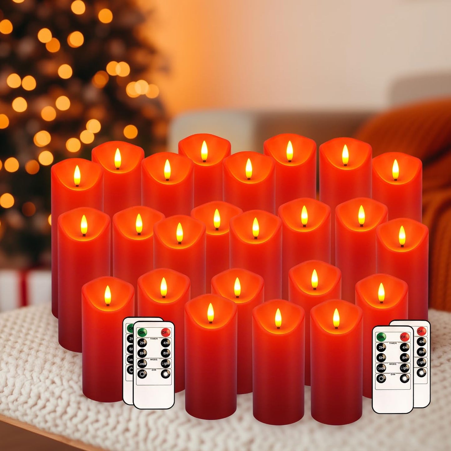 24 Pcs LED Flameless Candles with Remote, 3D Flickering Flame & LED String Lights, Acrylic Clear Cylinder, Timer Function, Romantic Ambience for Home Decor, Party, Wedding (Ivory).