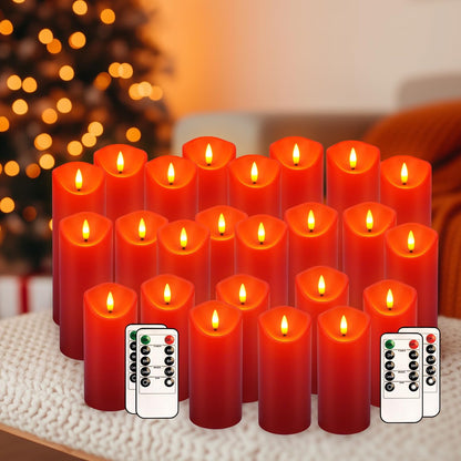 24 Pcs LED Flameless Candles with Remote, 3D Flickering Flame & LED String Lights, Acrylic Clear Cylinder, Timer Function, Romantic Ambience for Home Decor, Party, Wedding (Ivory).