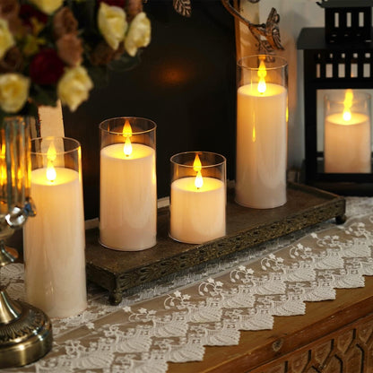 Homemory Gray Flickering Flameless Candles, Battery Operated Acrylic LED Pillar Candles with Remote Control and Timer, Halloween Decor, Set of 5