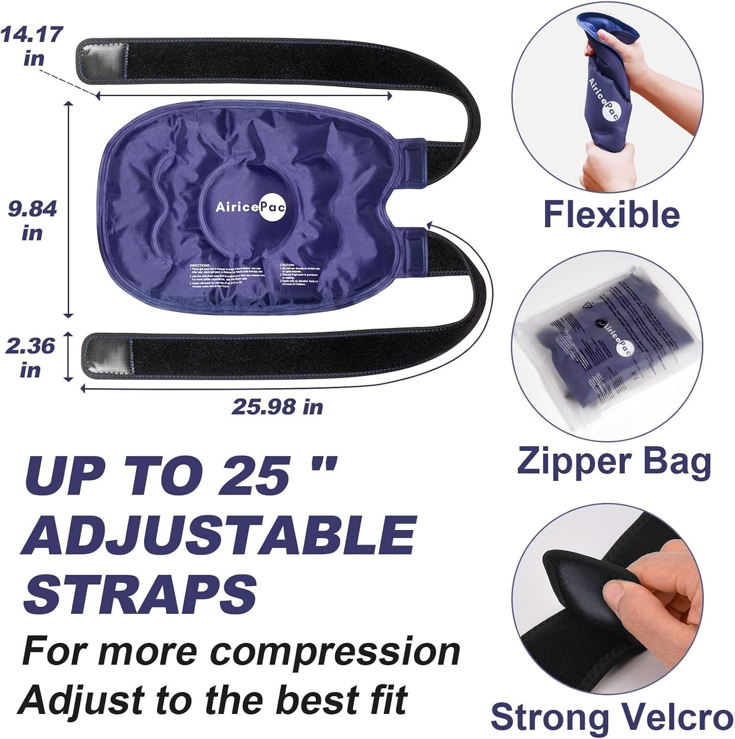 AiricePac 2 Ice Pack for Knee Pain Relief, Reusable Gel Ice Wrap for Injuries, Swelling, Knee Replacement Surgery, Cold Compress Therapy for Arthritis, Meniscus Tear and ACL, Blue