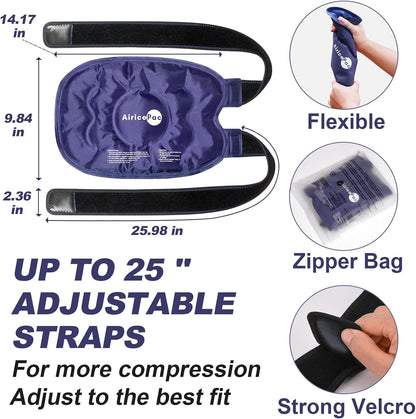 AiricePac 2 Ice Pack for Knee Pain Relief, Reusable Gel Ice Wrap for Injuries, Swelling, Knee Replacement Surgery, Cold Compress Therapy for Arthritis, Meniscus Tear and ACL, Blue