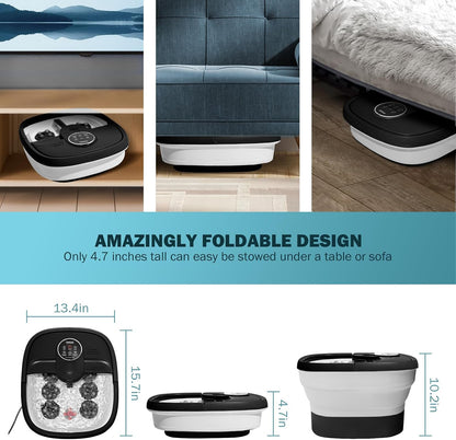 KNQZE Collapsible Foot Spa Bath with Heat & Remote Control, Bubble Massage, Temperature Control, Red Light, Timer, 16 Rollers & Pumice Stone for a Soothing Spa Experience