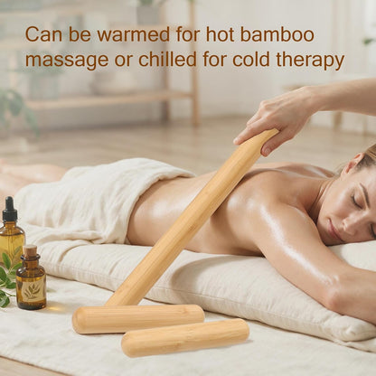 3PCS 100% Natural Solid Bamboo Massage Sticks,GuaSha Bamboo Massage Rollers for Back,Legs,Full Body,Deeply Deep Tissue Massage,Muscle Relax,Body Shaping,Portable Therapy Set(with Storage Bag)