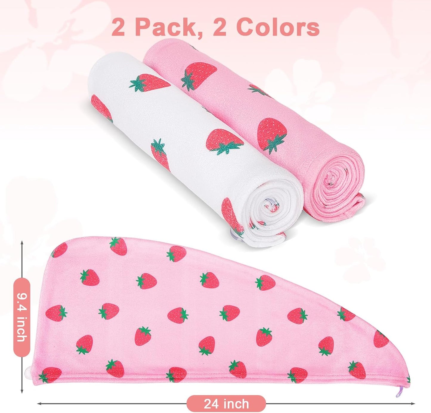 Unicorn Castle Microfiber Hair Towel for Kids 2Pack Hair Wrap Towels Absorbent Hair Drying Towel Wrap Hair Turbans for Curly Thick Hair, Pink White Strawberry