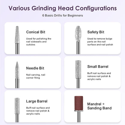 COSLUS C20 Cordless Nail Drill Electric File: Professional for Acrylic Gel Dip Powder Nails, Portable All-in-One Nail Drill Machine Kit for Manicure & Pedicure, Rechargeable Lightweight, Purple