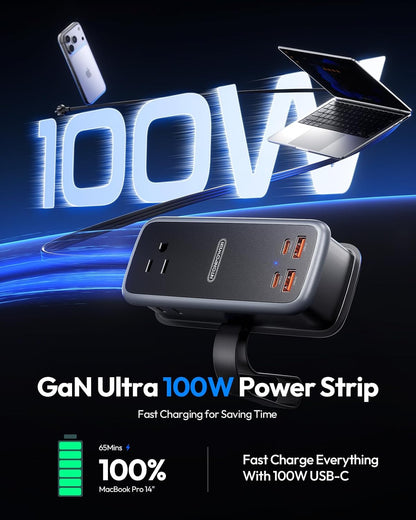 NTONPOWER GAN Ultra 65W USB Charging Station, 7 in 1 Travel Power Strip with 3 Outlets 4 USB (2 USB C), Extension Cord 4ft, Travel Essentials, Cruise Power Strip Compatible with MacBook, iPhone, White