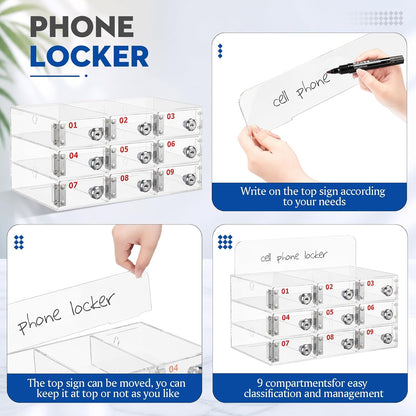 Threan 12 Slot Cell Phone Storage Box, Acrylic Clear Cell Phone Storage Cabinet Wall Mounted with Door, Locks and Keys for Office School Factory
