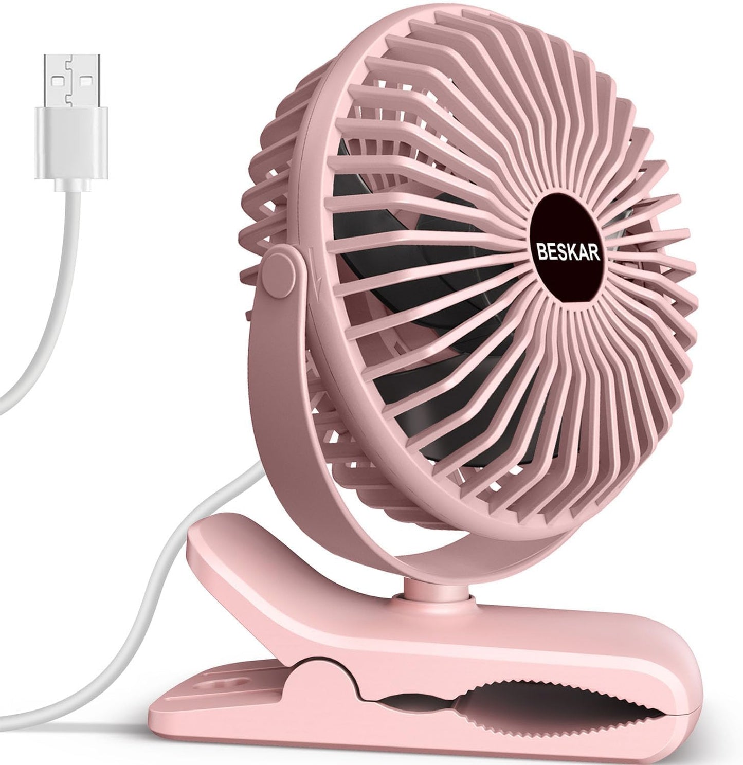 BESKAR Small Clip on Fan, 3 Speeds USB Fans with Strong Airflow, Clip & Desk Fans USB Plug in with Sturdy Clamp - Ultra Quiet operation for Office Dorm Bedroom Stroller