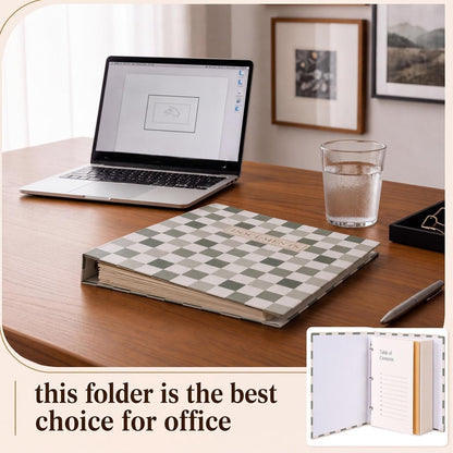 Important Document Organizer Folder Binder Checkered, Green
