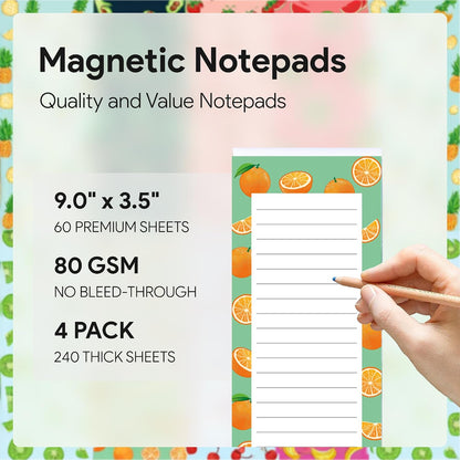 8 Magnetic Notepads – Notepads for Grocery List, Shopping List, To-Do List, Reminders -Strong Magnetic Back- Memo Notepad with Realistic Fruit Designs | 25 Sheets per Pad 7.5 x 3.5 inch (8 Pack)