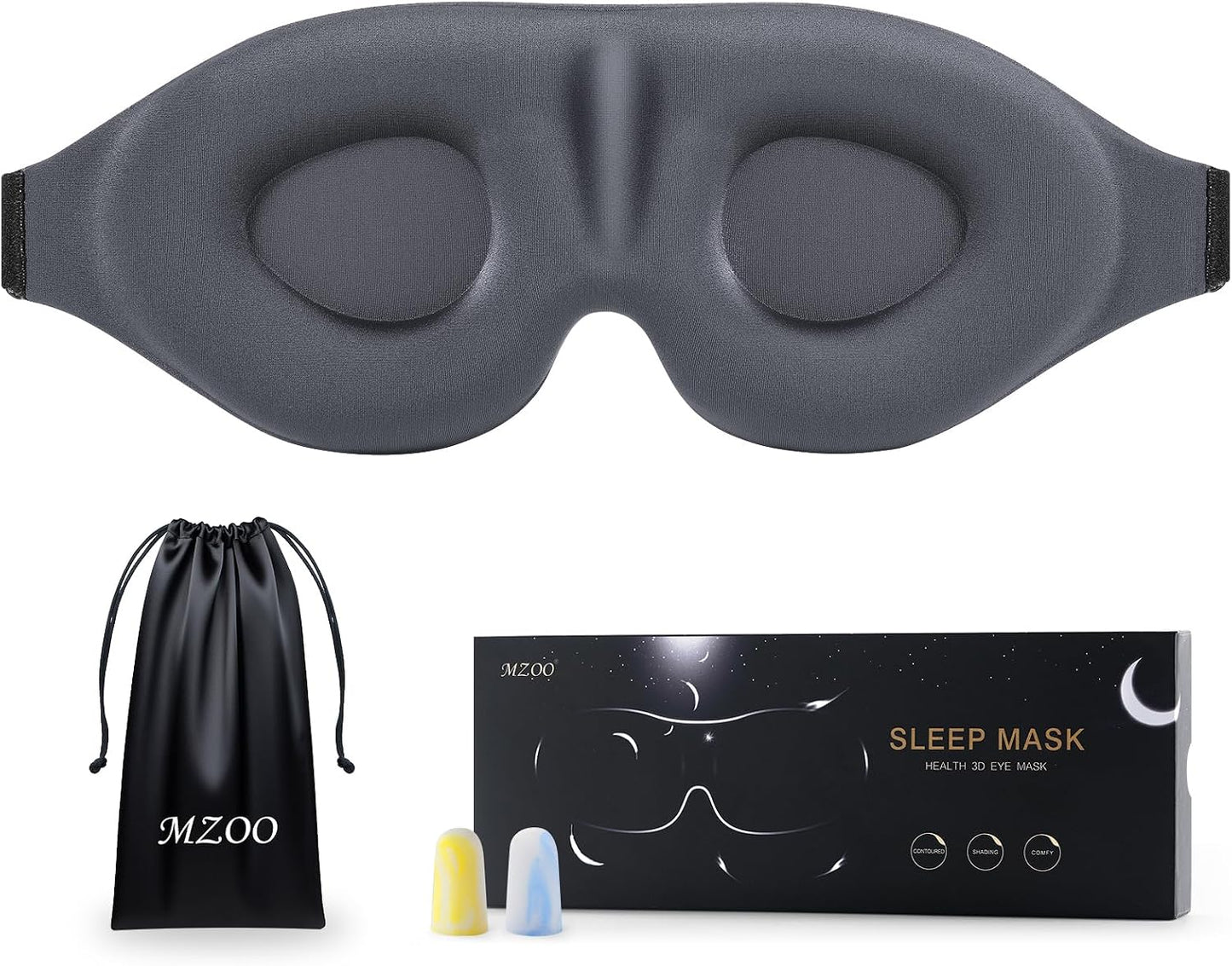 MZOO Luxury Sleep Eye Mask for Side Sleeper Men Women, Zero Eye Pressure 3D Sleeping Mask, Light Blocking Patented Design Night Blindfold, Soft Eye Shade Cover for Travel, Black