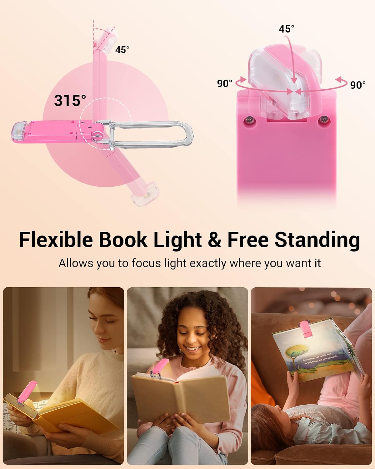 DEWENWILS USB Rechargeable Book Light for Reading in Bed, LED Book Reading Lights with Clip, Perfect for Bookworms, Kids, Warm White, Brightness Adjustable (Blue)