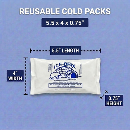 ICE-BRIX Reusable Gel Ice Packs for Shipping, 5 x 2.75 x 0.75 in, 3 oz White (96 Pack) - Compact Cold Packs for GLP-1 Medication Mailers, Lunch Boxes, Small Coolers, Frozen Food & Perishables